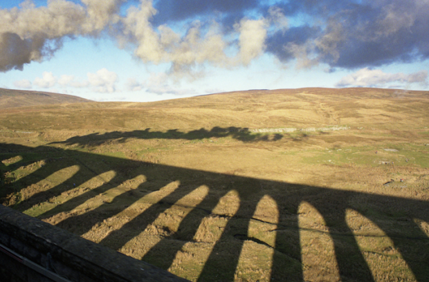 The Cumbrian Mountain Express passing over the Ribblehead Viaduct.